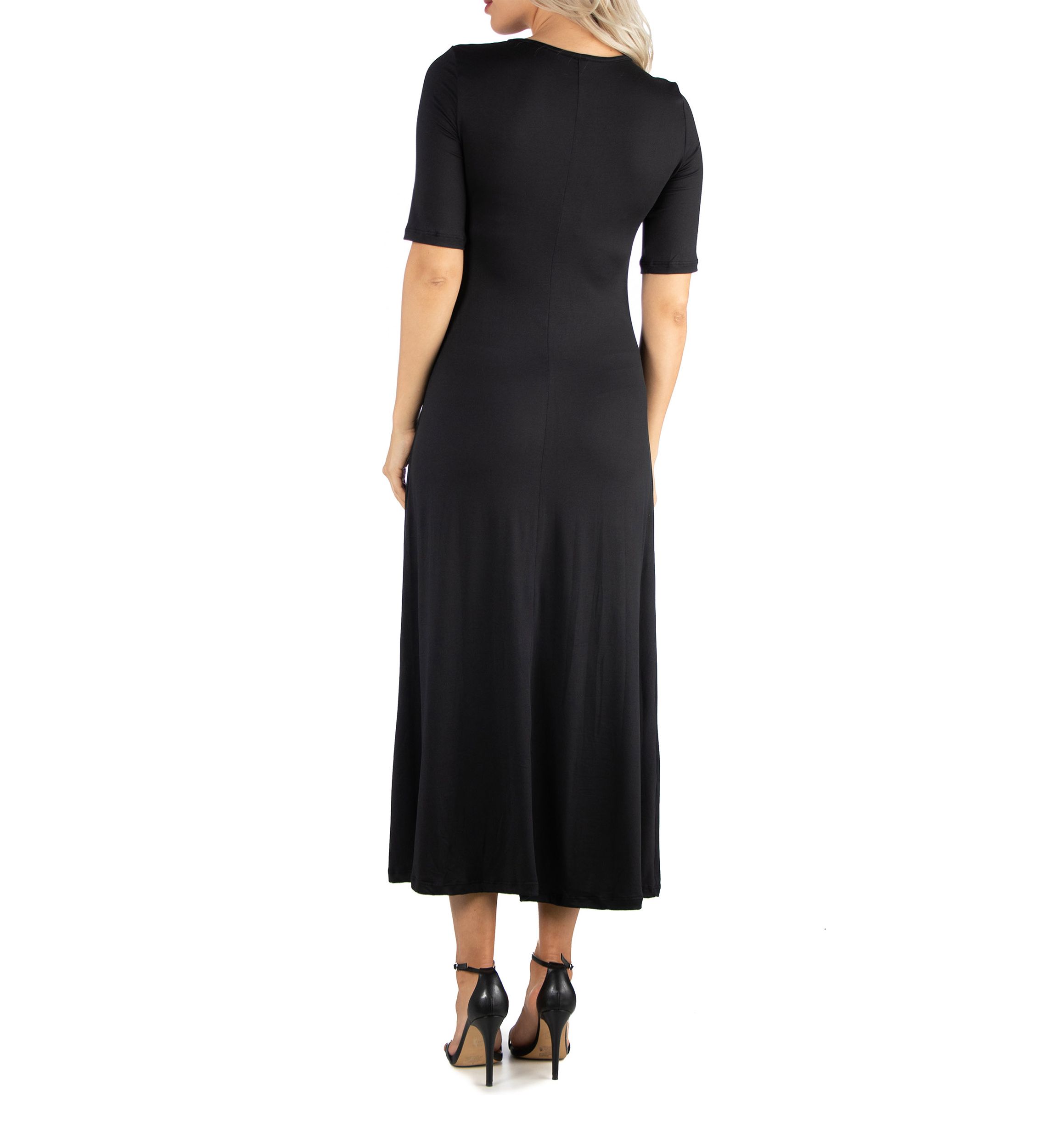 Womens Elbow Sleeve A-Line Maxi Dress