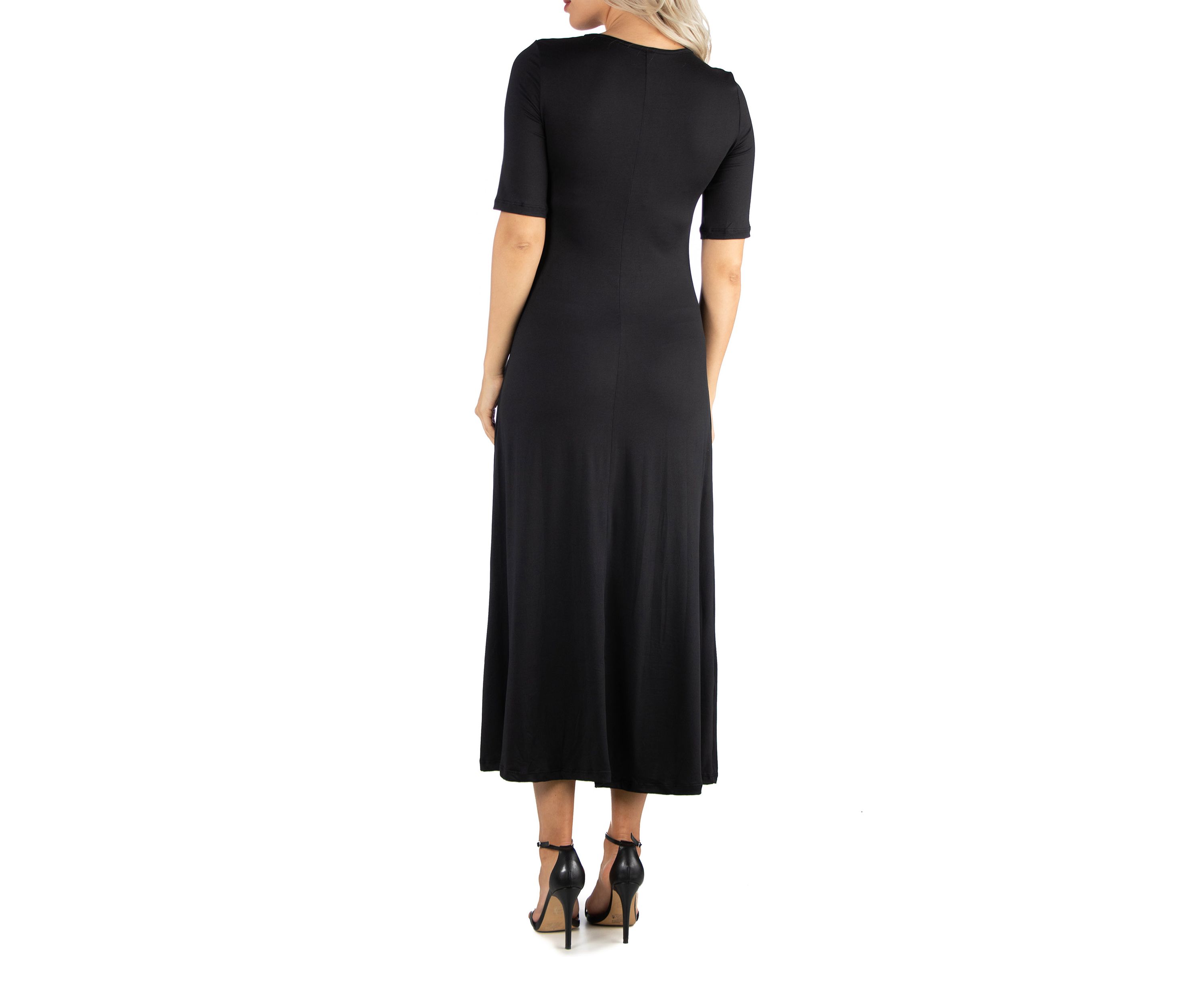 Womens Elbow Sleeve A-Line Maxi Dress
