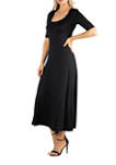 Womens Elbow Sleeve A-Line Maxi Dress
