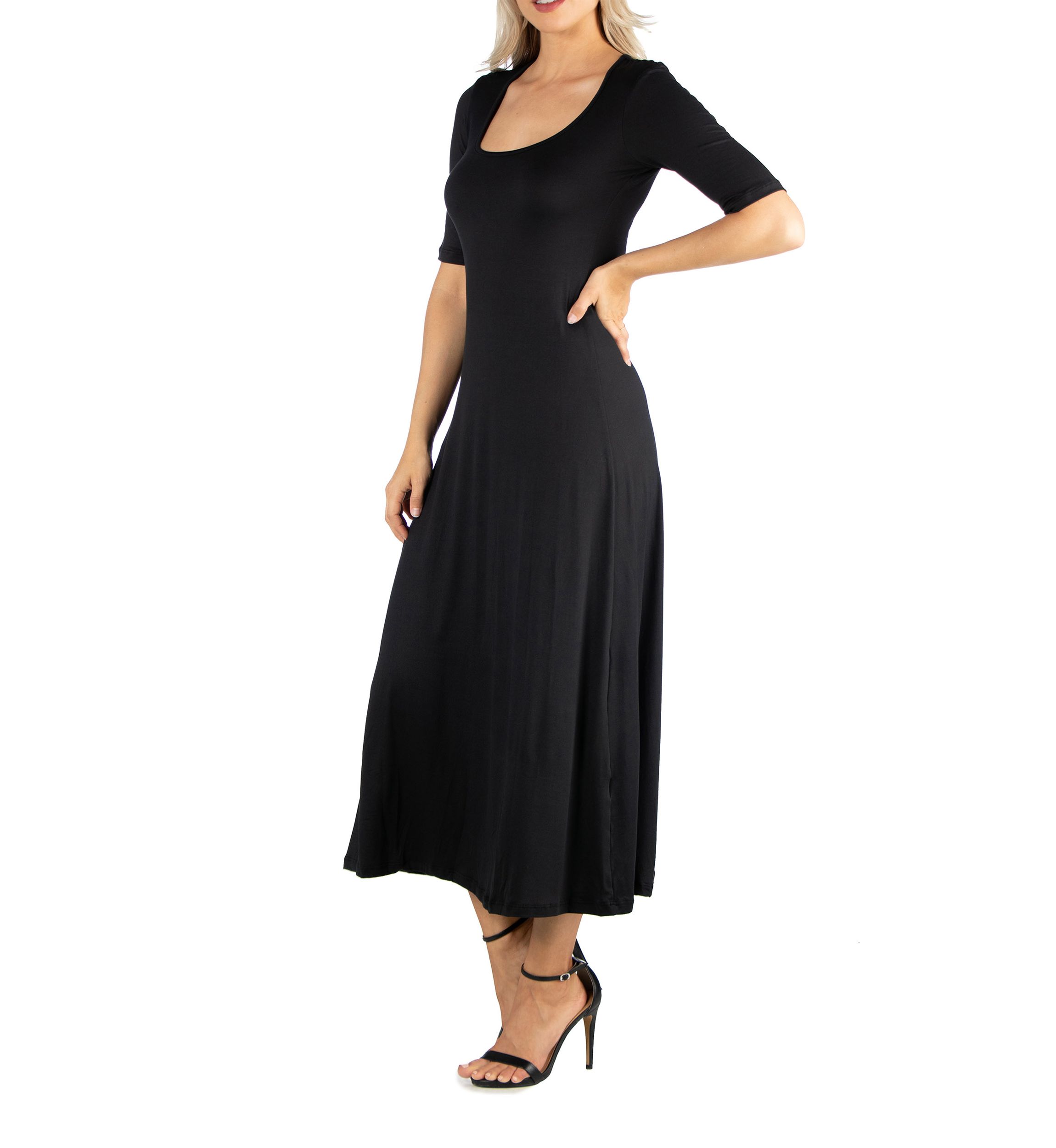 Womens Elbow Sleeve A-Line Maxi Dress