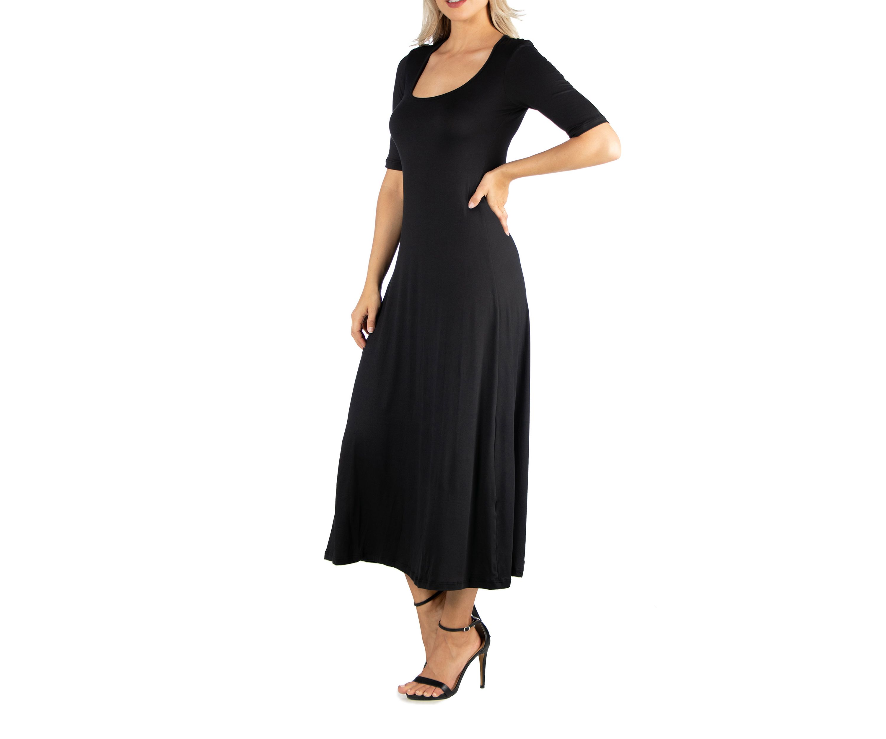 Womens Elbow Sleeve A-Line Maxi Dress