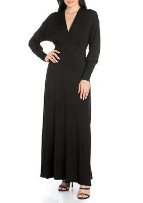 24seven Comfort Apparel Women's V-Neck Long Sleeve Maxi Dress | belk
