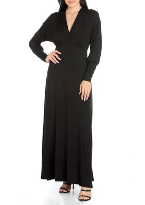 24seven Comfort Apparel Women's V-Neck Long Sleeve Maxi Dress