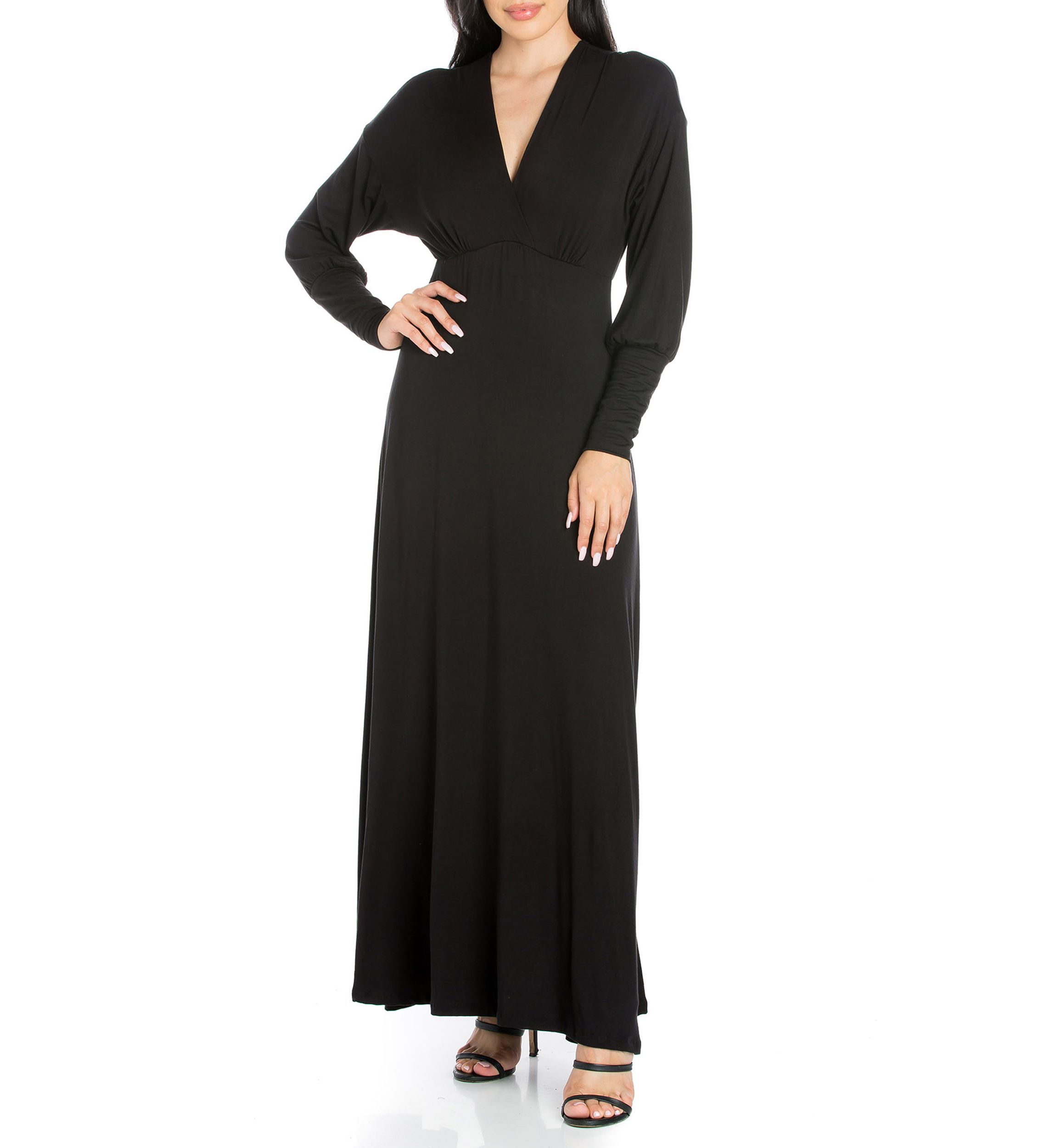 Womens V-Neck Long Sleeve Maxi Dress