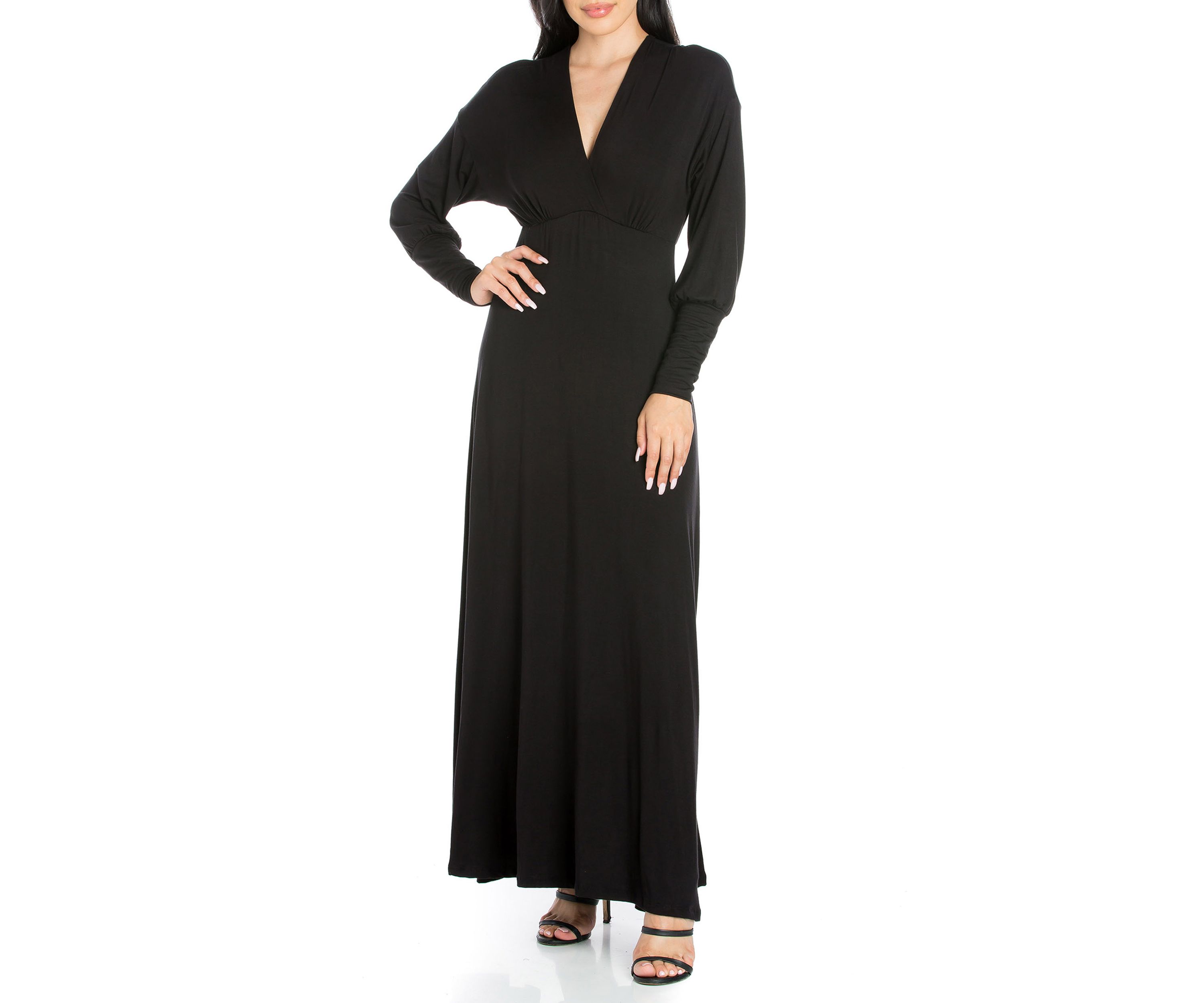 Womens V-Neck Long Sleeve Maxi Dress