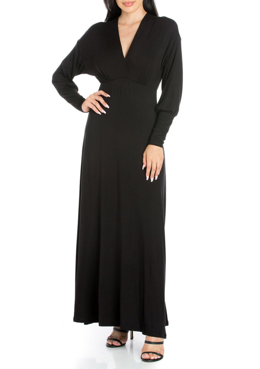 Womens V-Neck Long Sleeve Maxi Dress