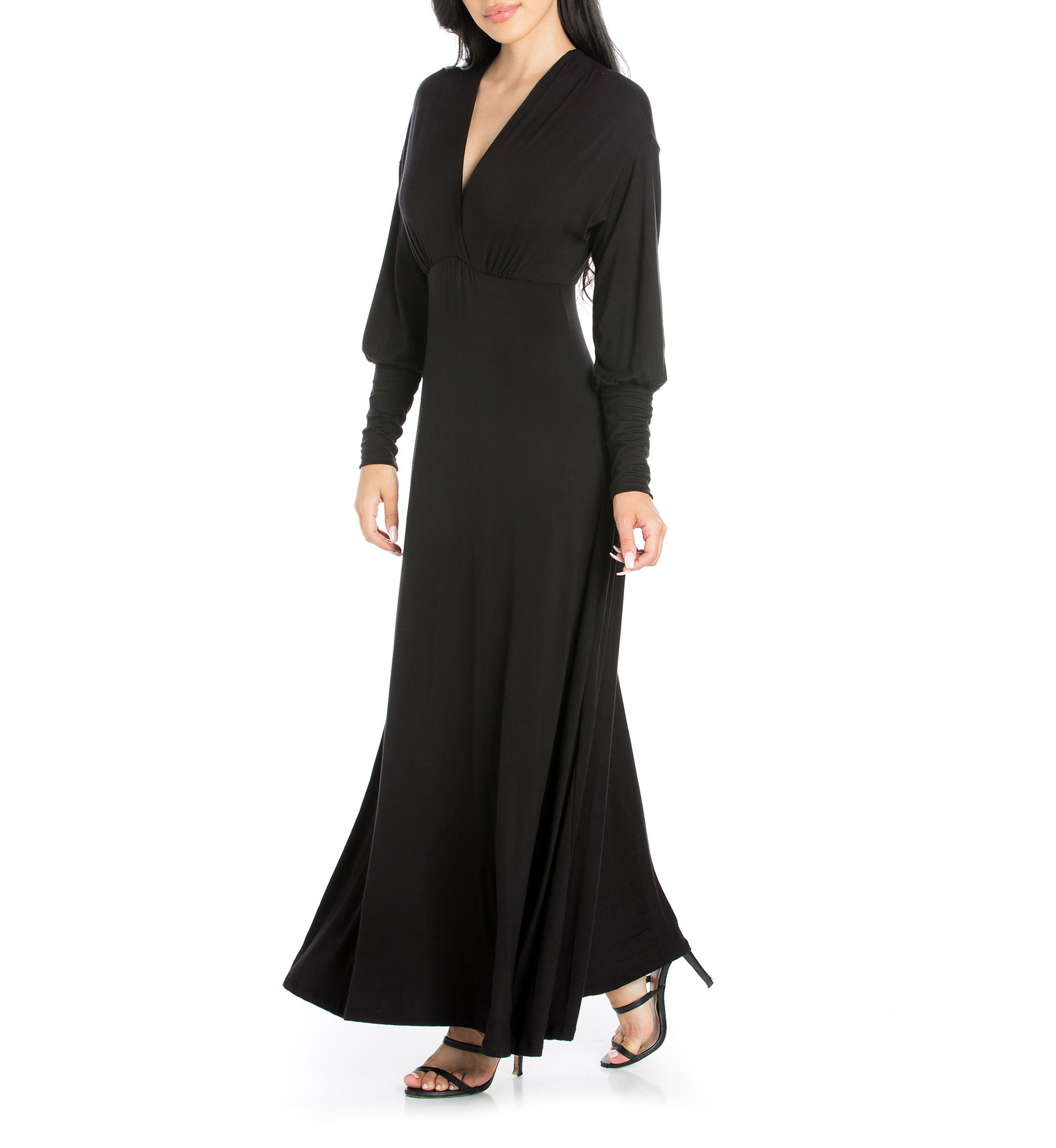 Womens V-Neck Long Sleeve Maxi Dress