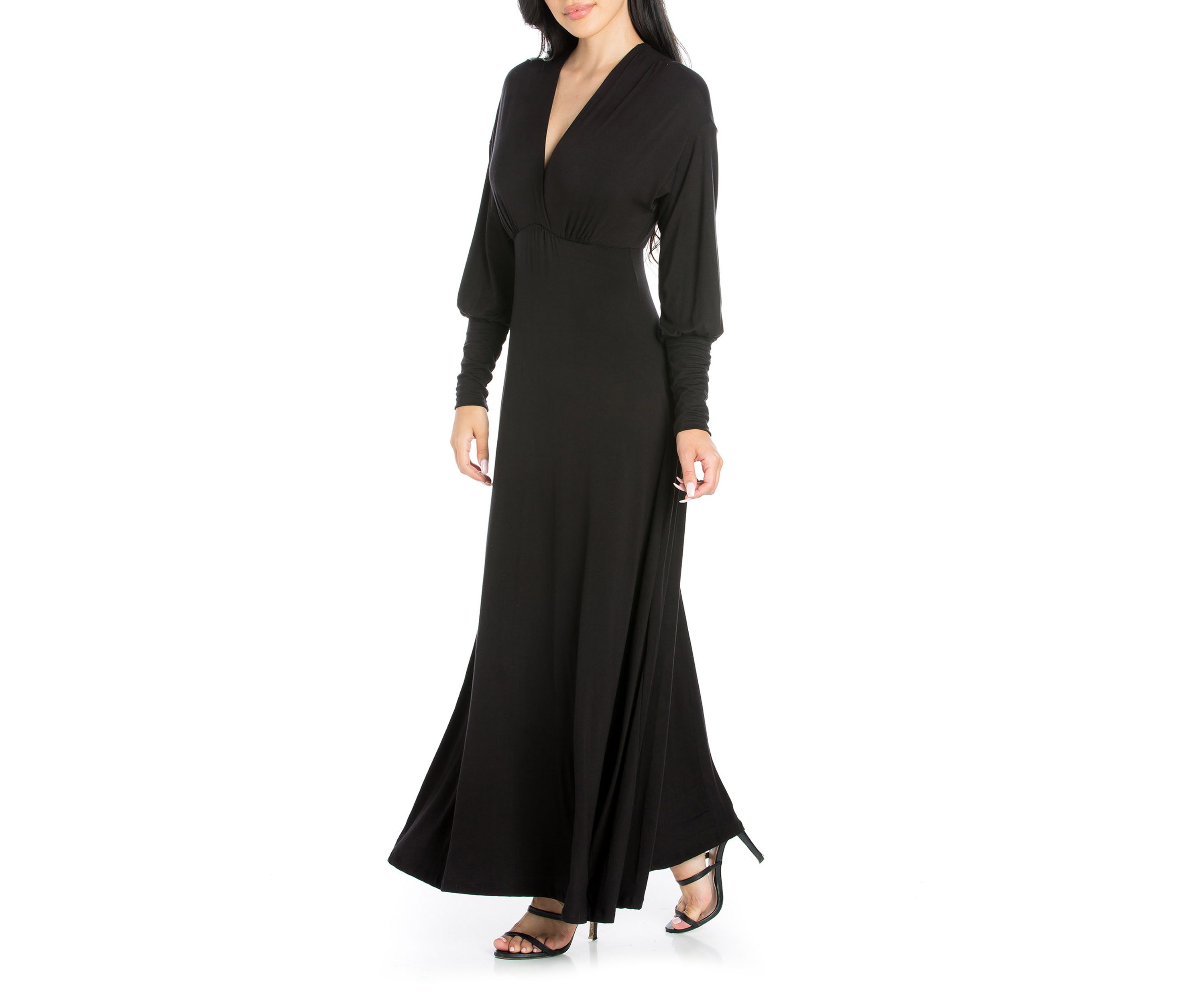 Womens V-Neck Long Sleeve Maxi Dress
