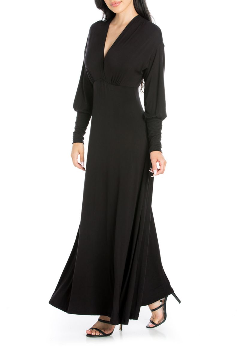 Womens V-Neck Long Sleeve Maxi Dress