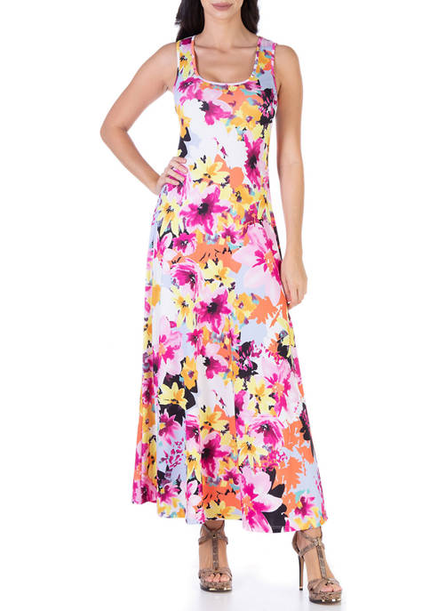 24seven Comfort Apparel Womens Sleeveless Floral Print Maxi