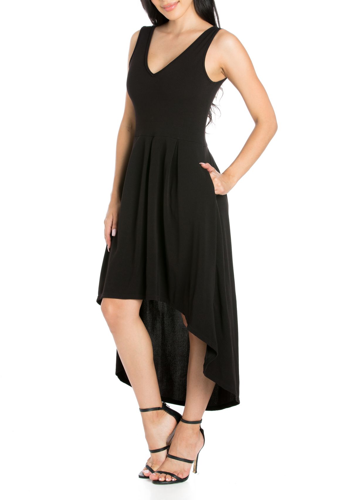 Modern Classic High Low Little Black Dress with Pockets