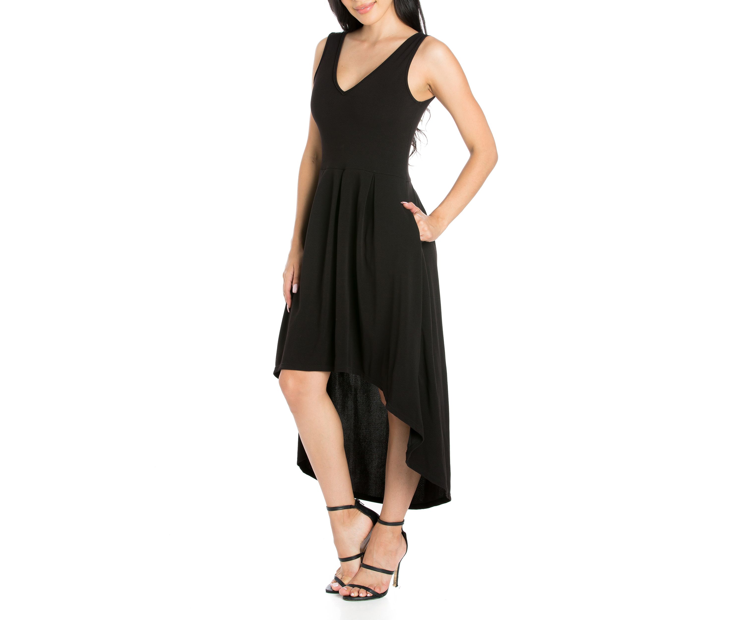 Modern Classic High Low Little Black Dress with Pockets