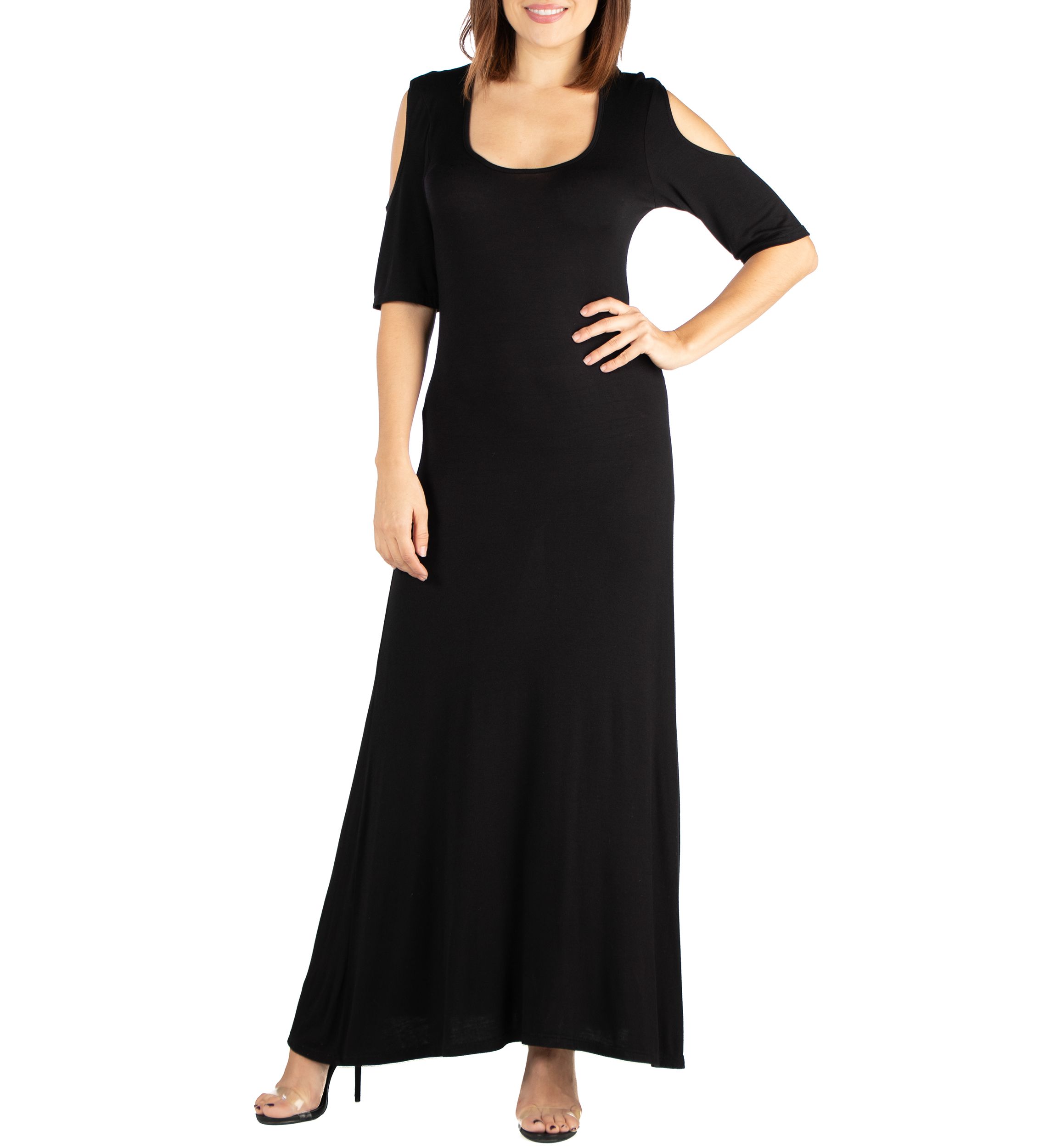 Elbow Length Sleeve Cold Shoulder Maxi Dress