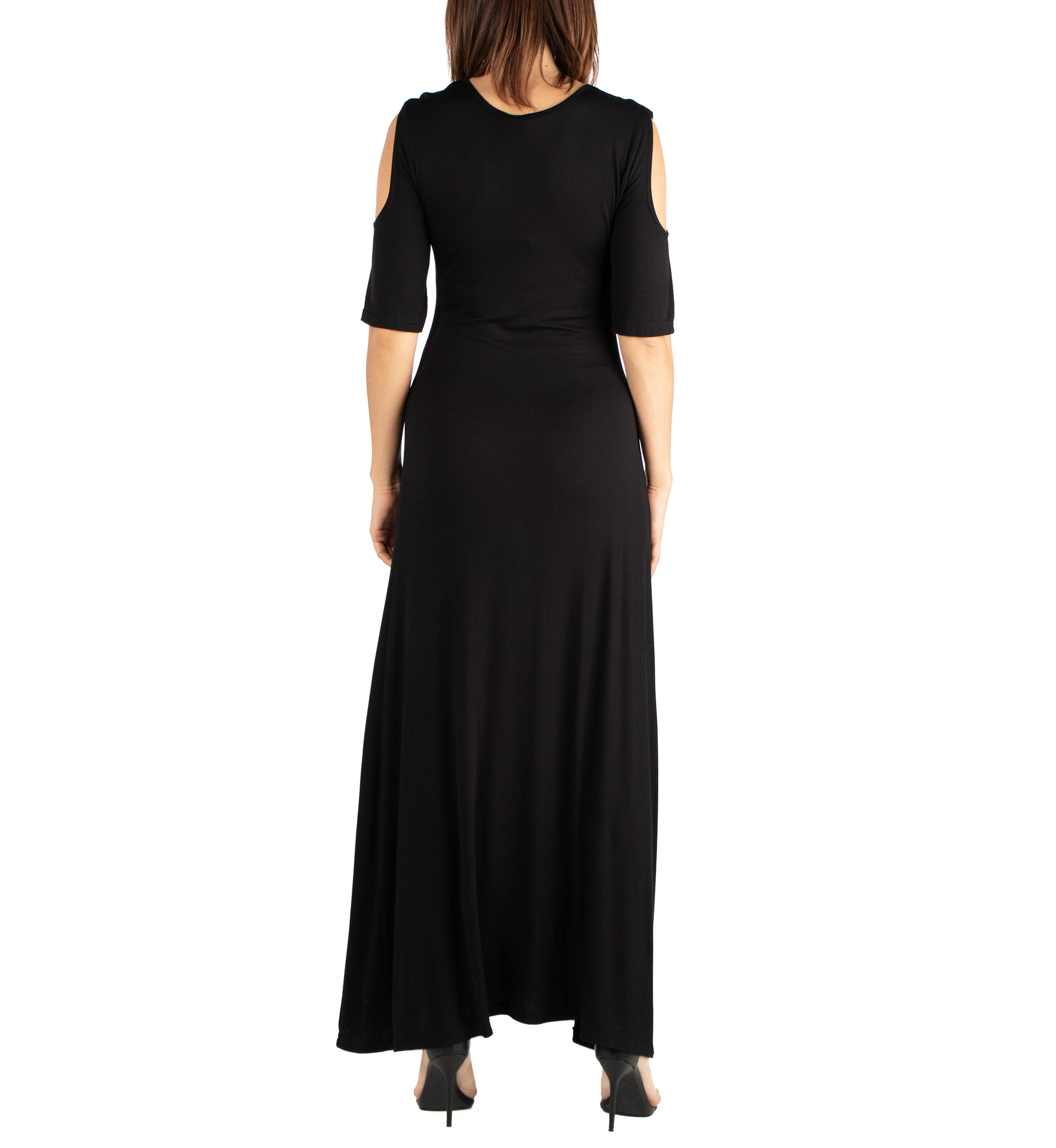 Elbow Length Sleeve Cold Shoulder Maxi Dress