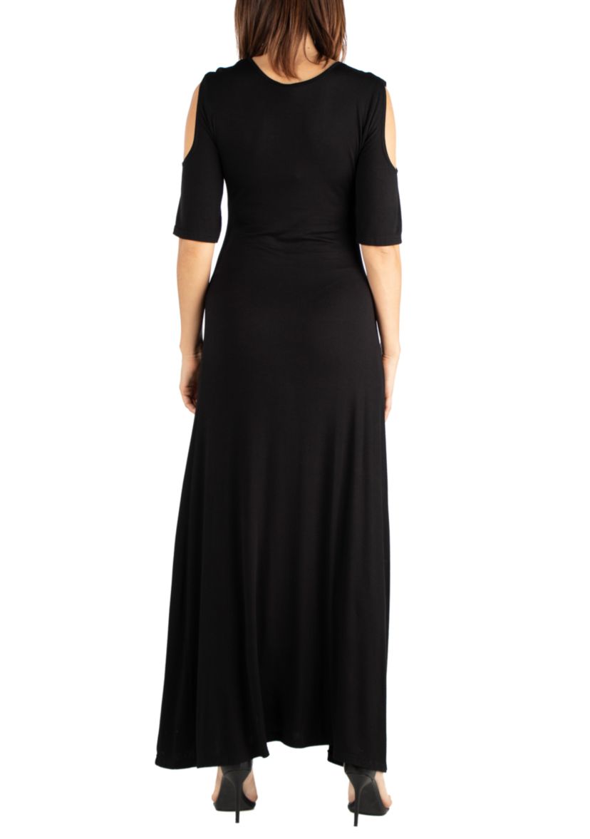 Elbow Length Sleeve Cold Shoulder Maxi Dress