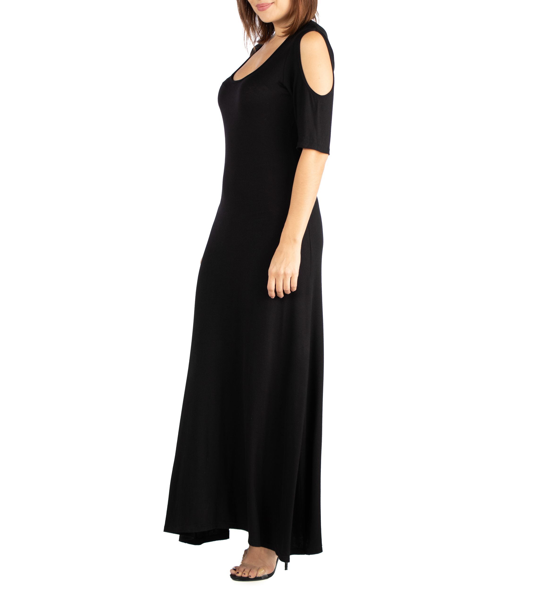 Elbow Length Sleeve Cold Shoulder Maxi Dress