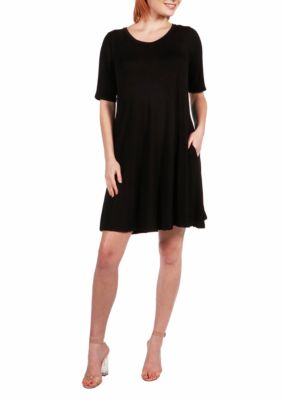 24seven Comfort Apparel Women's Knee Length Pocket T-Shirt Dress
