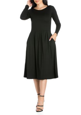 Women's Long Sleeve Fit and Flare Midi Dress