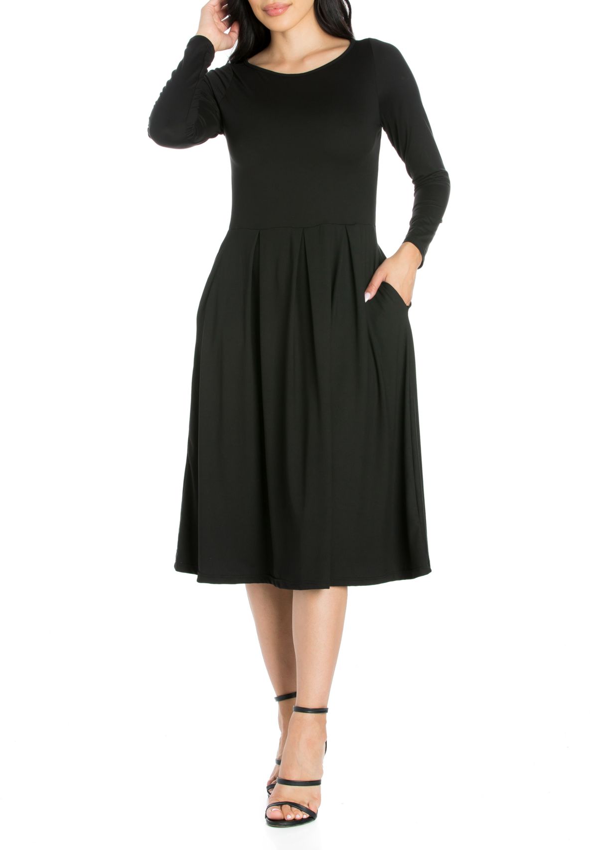 Womens Long Sleeve Fit and Flare Midi Dress
