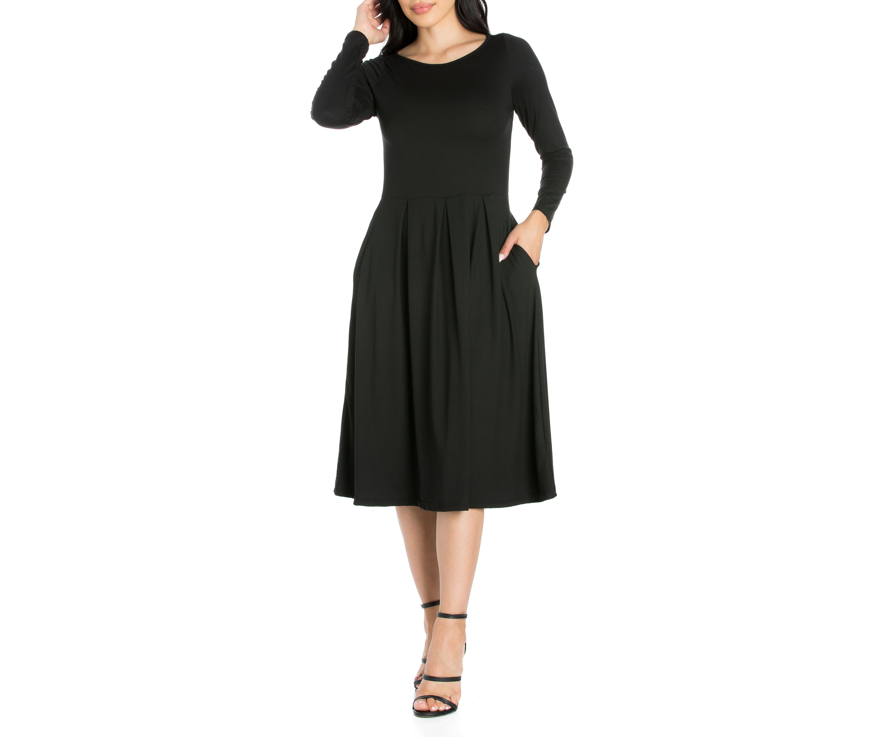 Womens Long Sleeve Fit and Flare Midi Dress