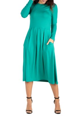 24seven Comfort Apparel Women's Long Sleeve Fit and Flare Midi Dress | belk