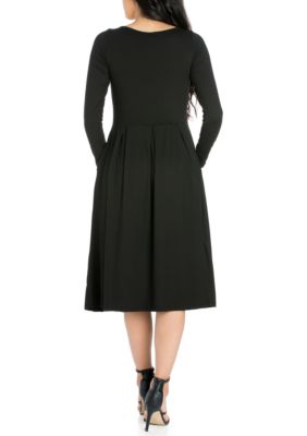 Women's Long Sleeve Fit and Flare Midi Dress
