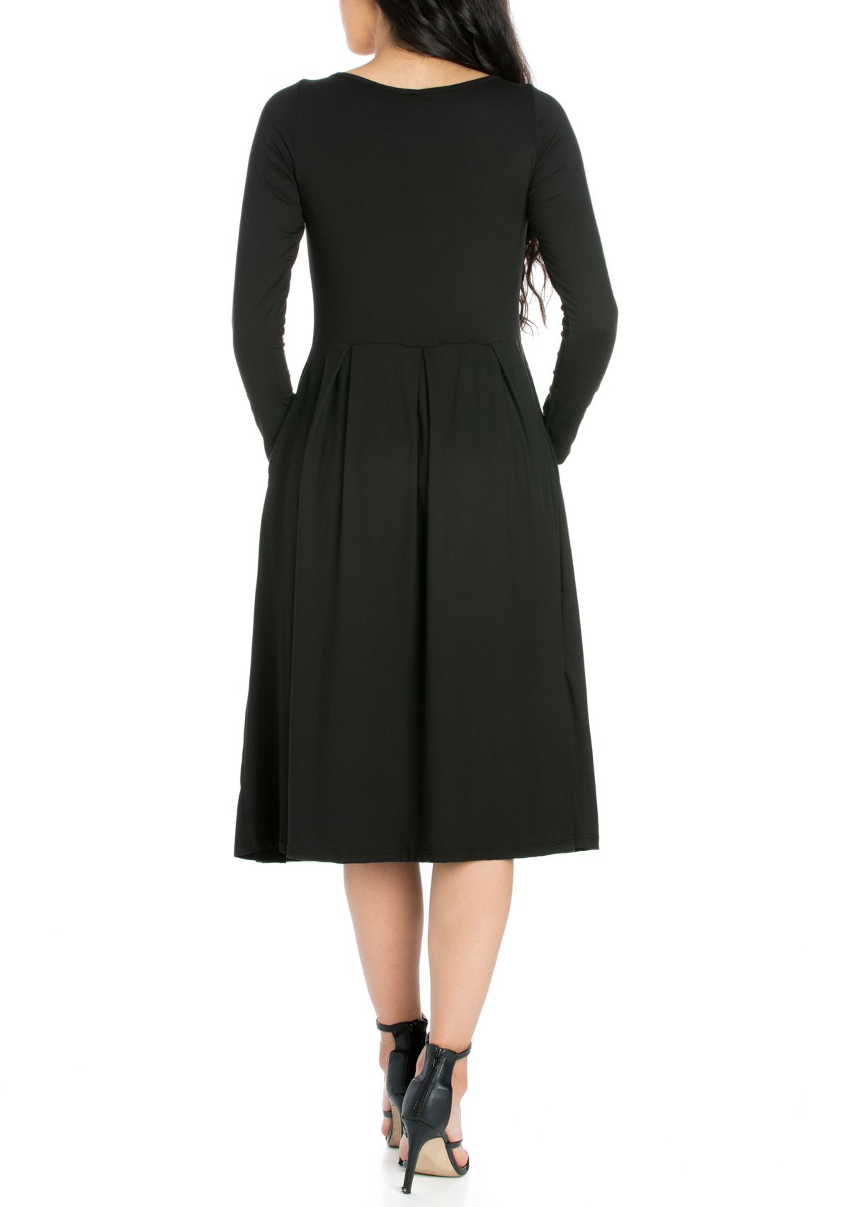 Womens Long Sleeve Fit and Flare Midi Dress