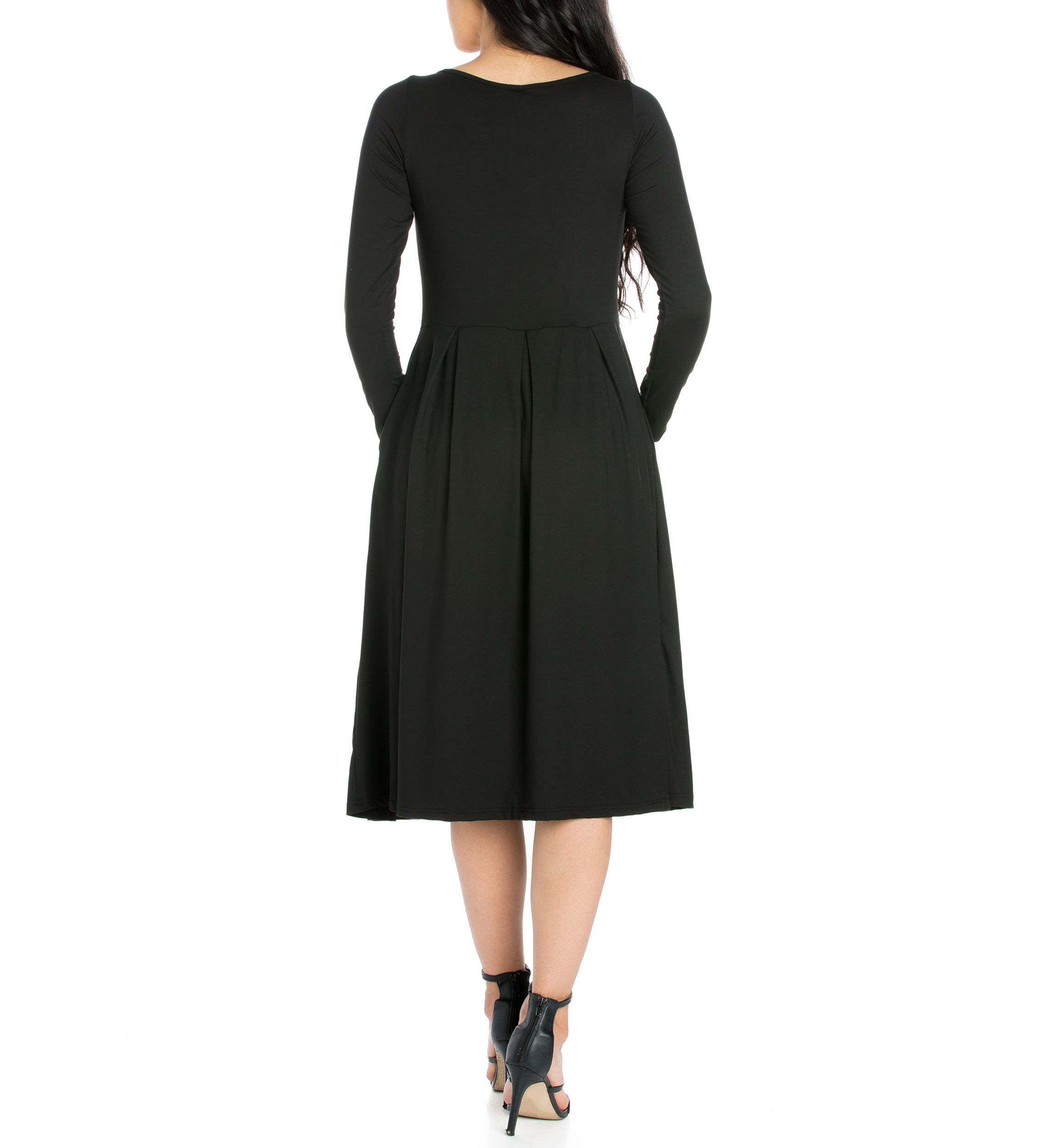 Womens Long Sleeve Fit and Flare Midi Dress