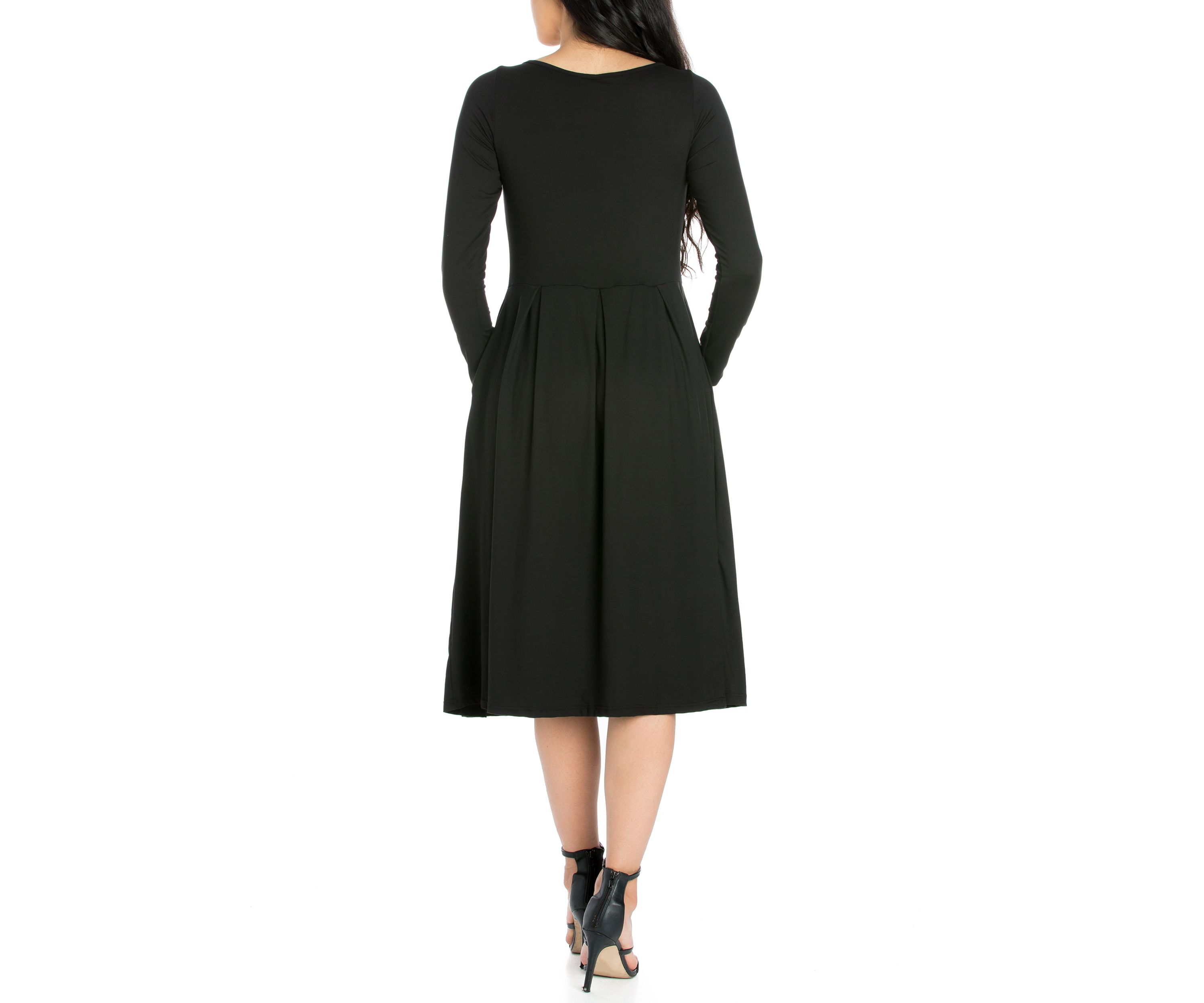 Womens Long Sleeve Fit and Flare Midi Dress