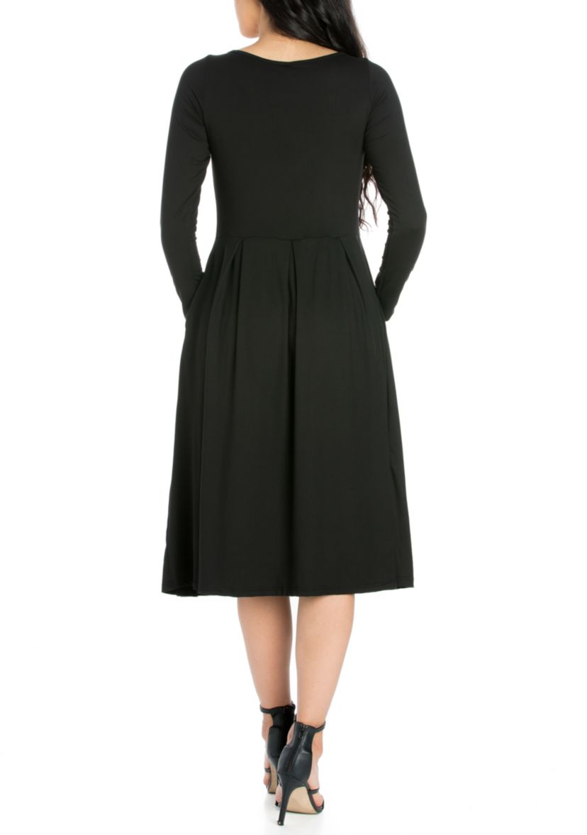 Womens Long Sleeve Fit and Flare Midi Dress