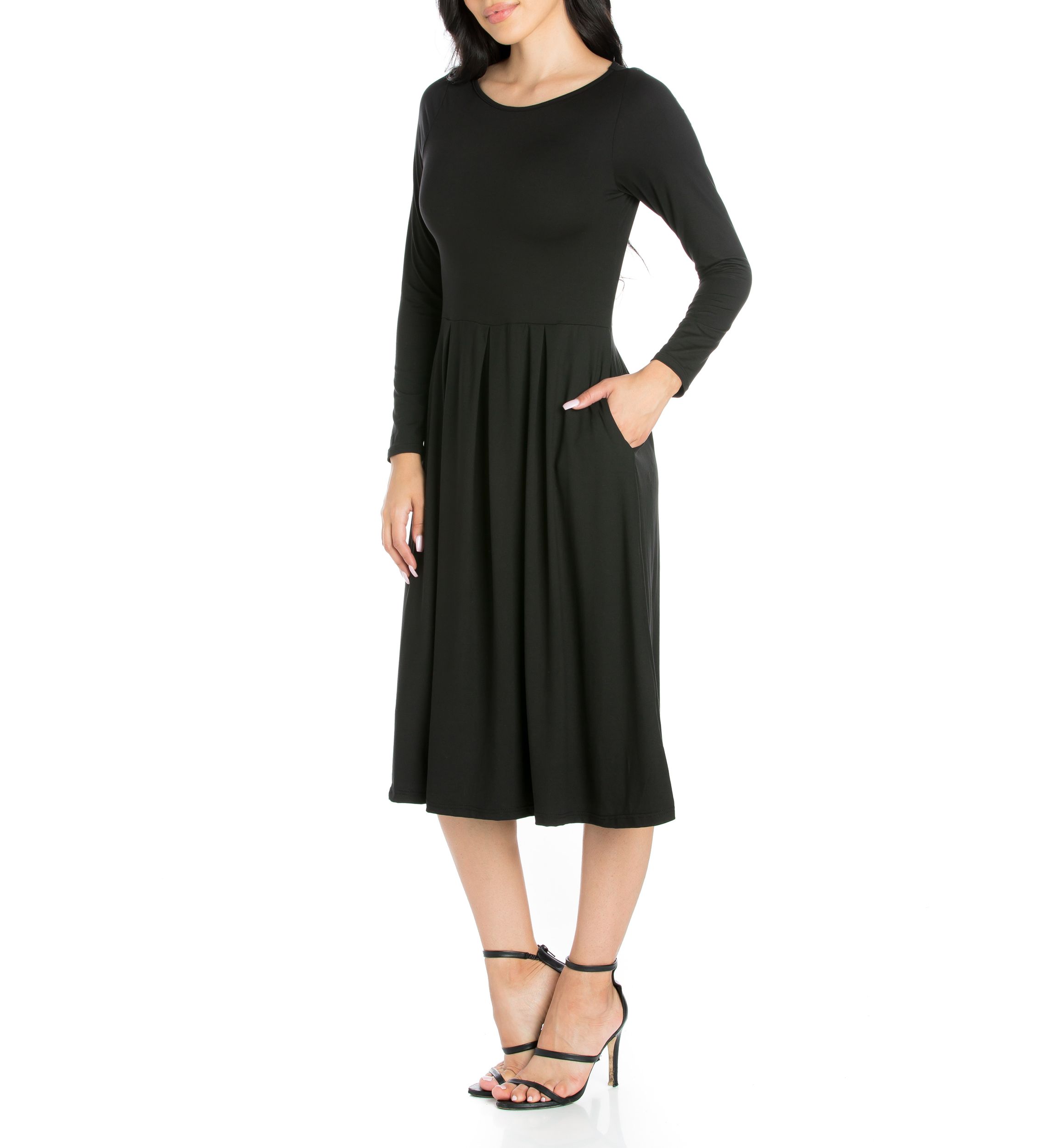 Womens Long Sleeve Fit and Flare Midi Dress