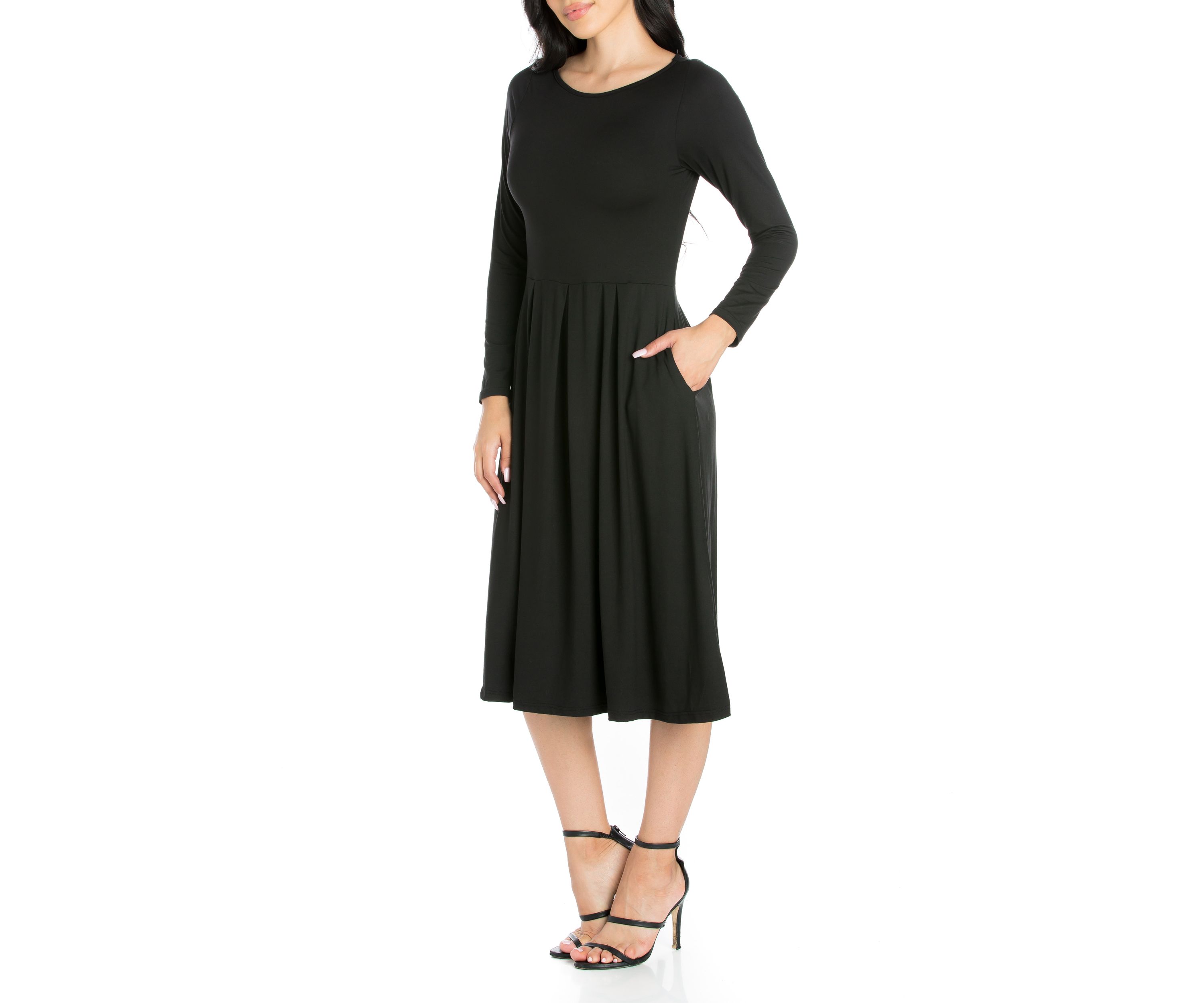 Womens Long Sleeve Fit and Flare Midi Dress