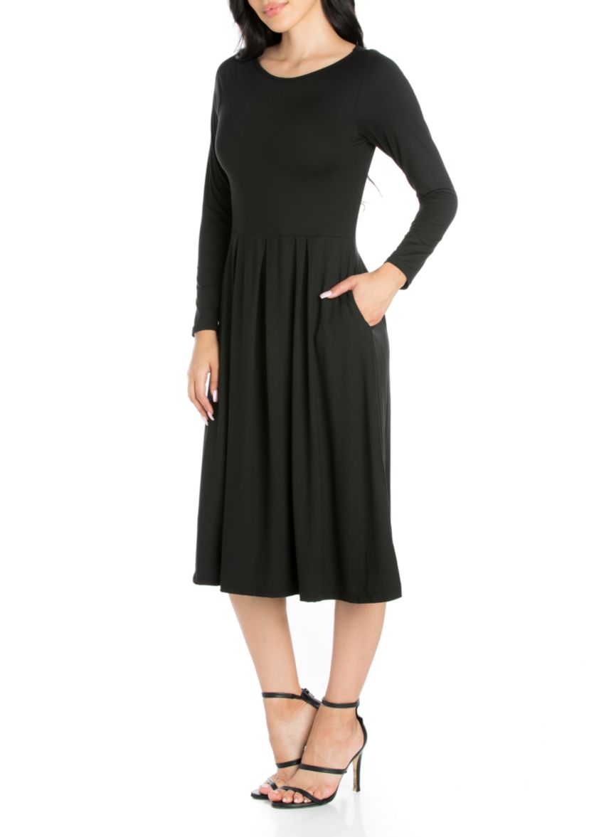 Womens Long Sleeve Fit and Flare Midi Dress