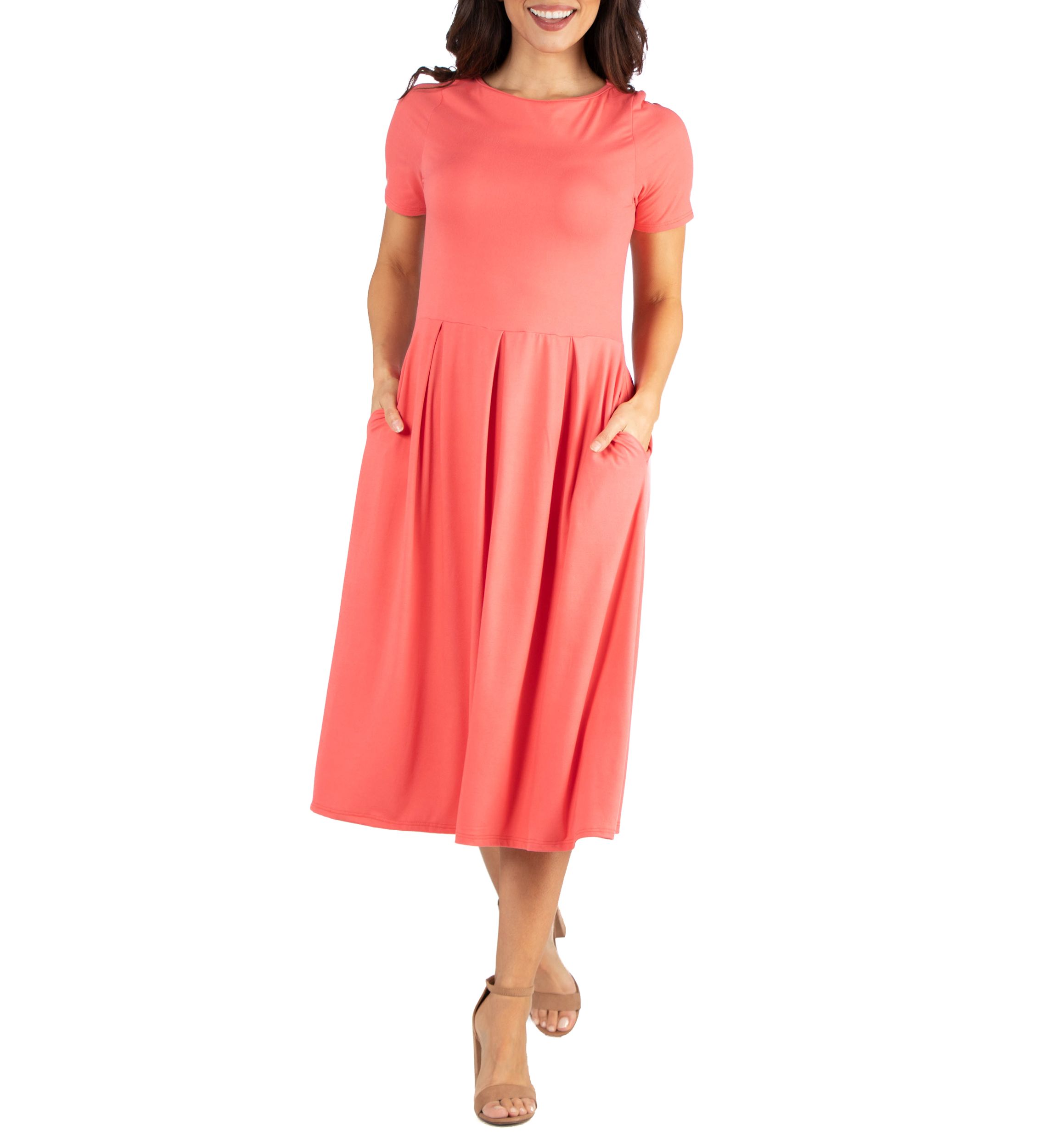Short Sleeve Midi Skater Dress With Pockets