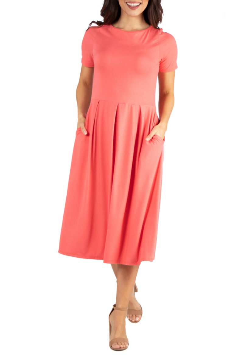 Short Sleeve Midi Skater Dress With Pockets