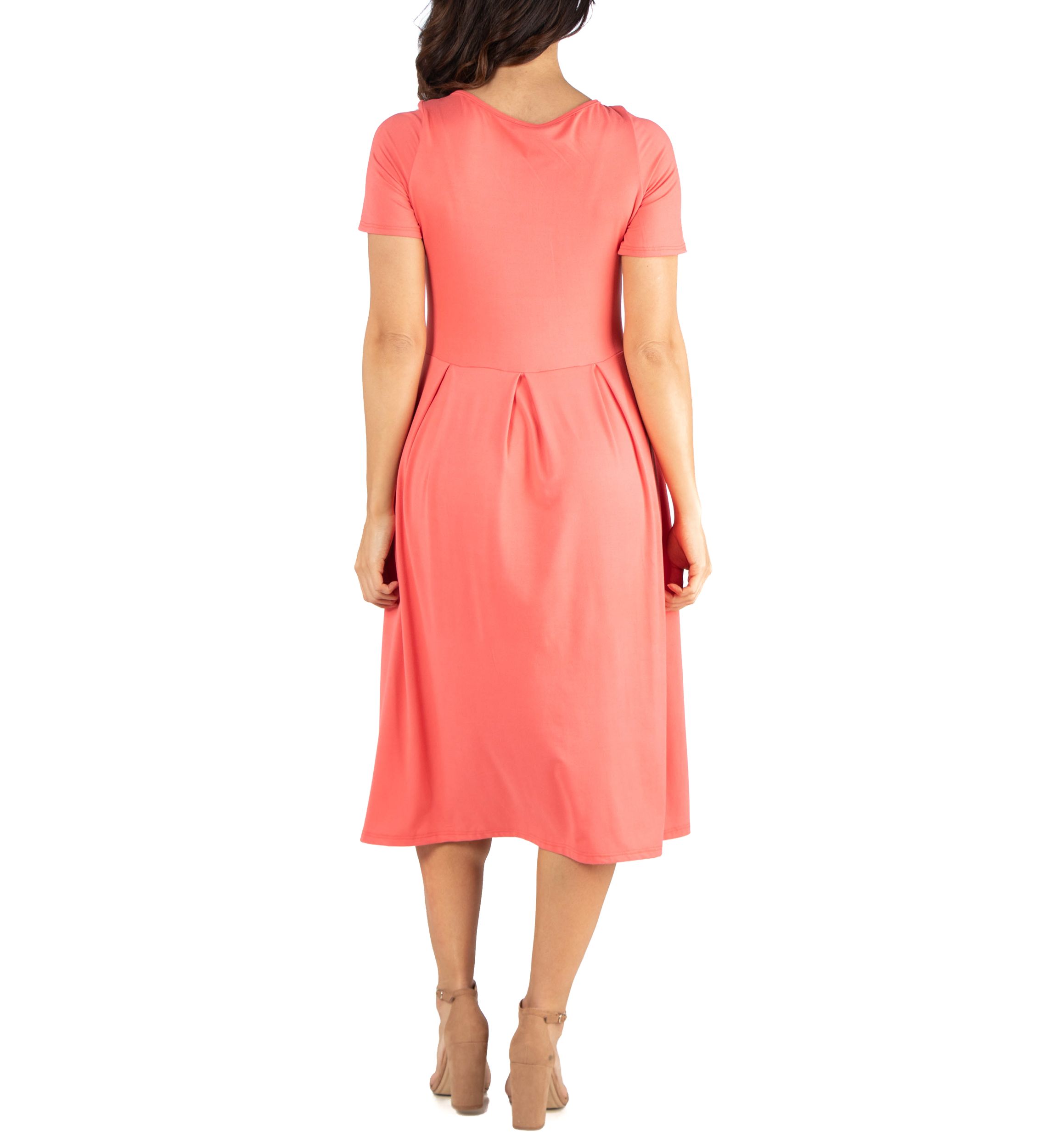 Short Sleeve Midi Skater Dress With Pockets