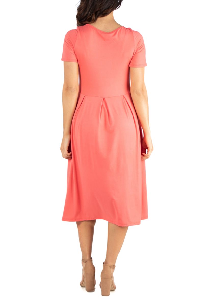 Short Sleeve Midi Skater Dress With Pockets