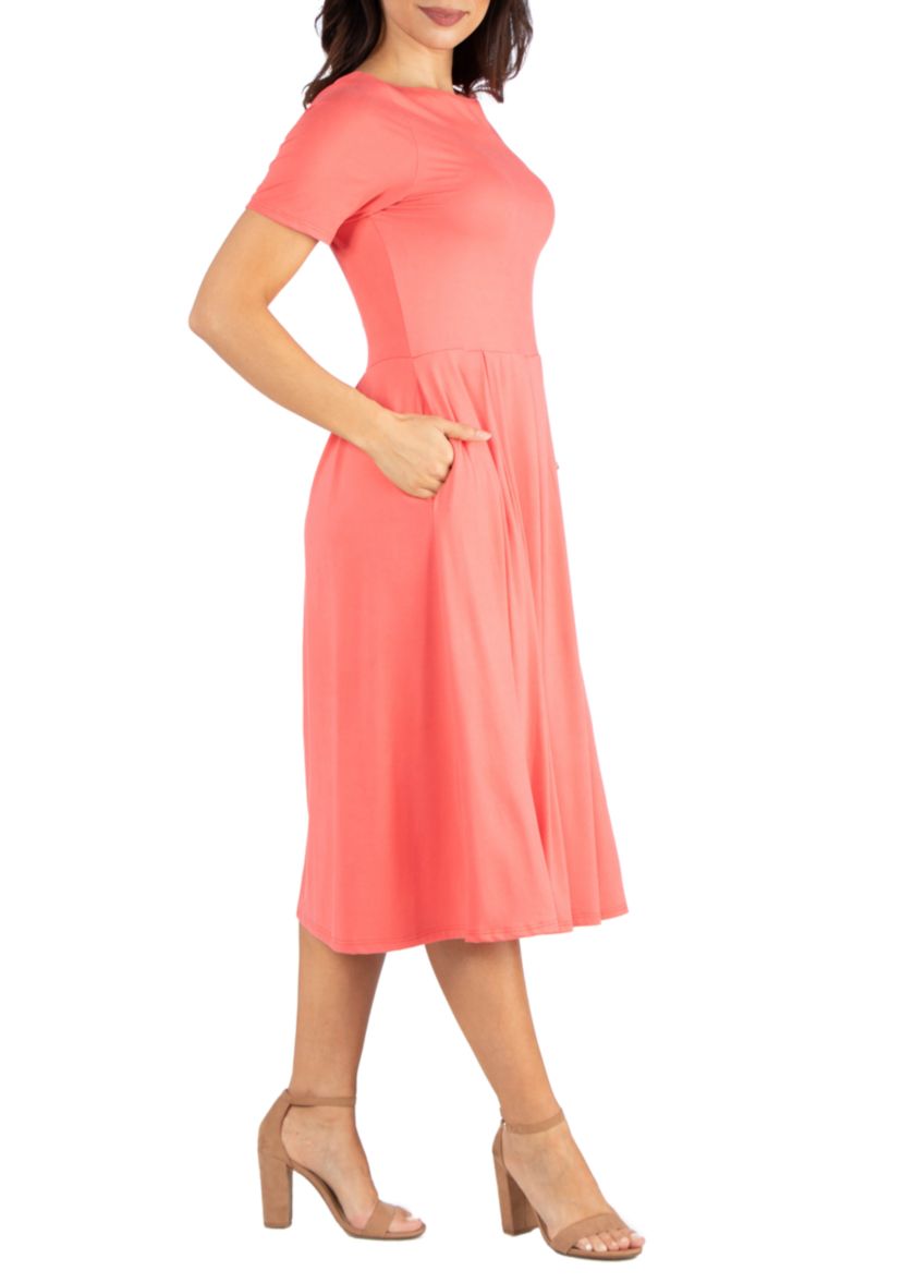 Short Sleeve Midi Skater Dress With Pockets