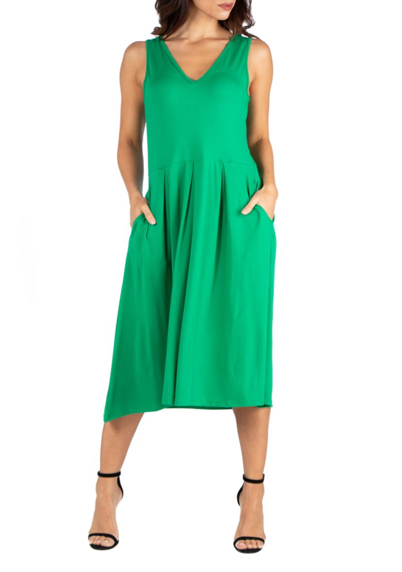 Sleeveless Midi Fit and Flare Pocket Dress