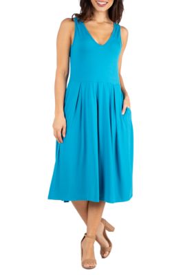 24seven Comfort Apparel Women's Sleeveless Midi Fit and Flare Pocket Dress