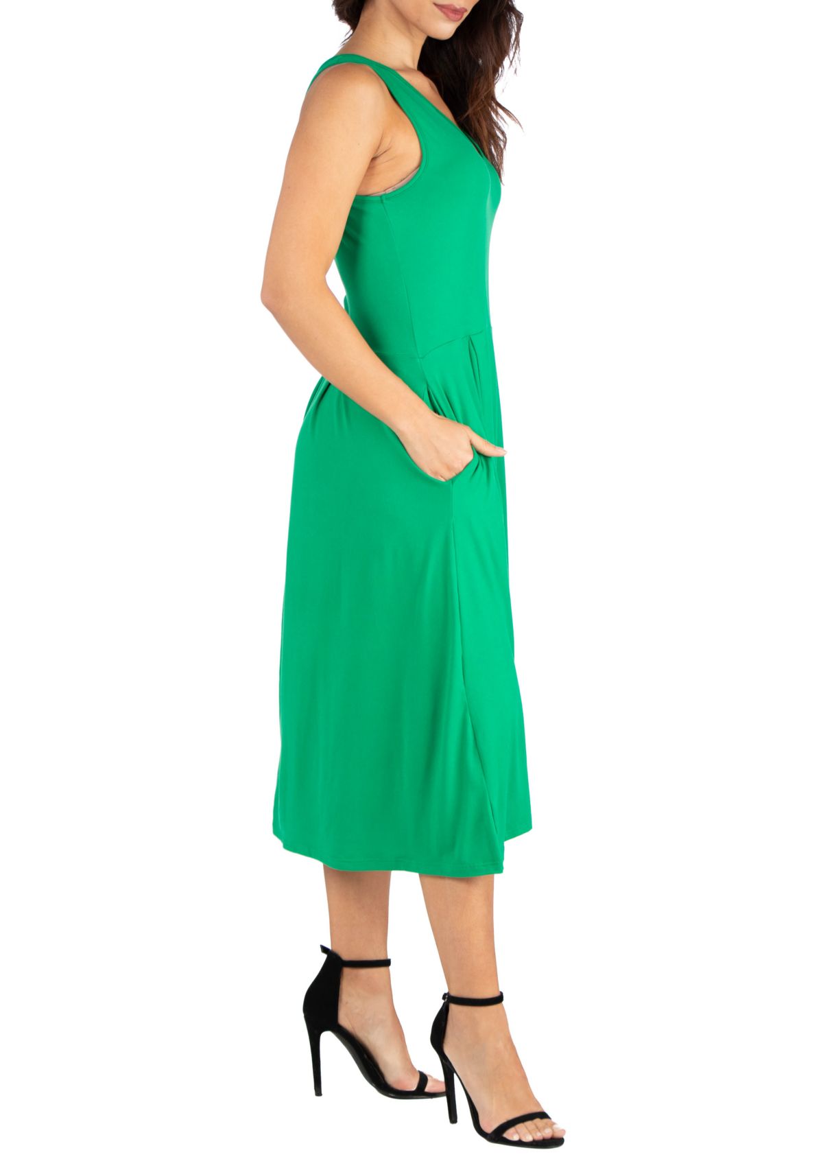 Sleeveless Midi Fit and Flare Pocket Dress