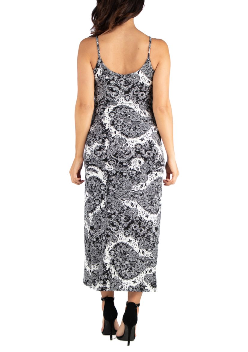 Black and White Spaghetti Strap Midi Wrap Dress