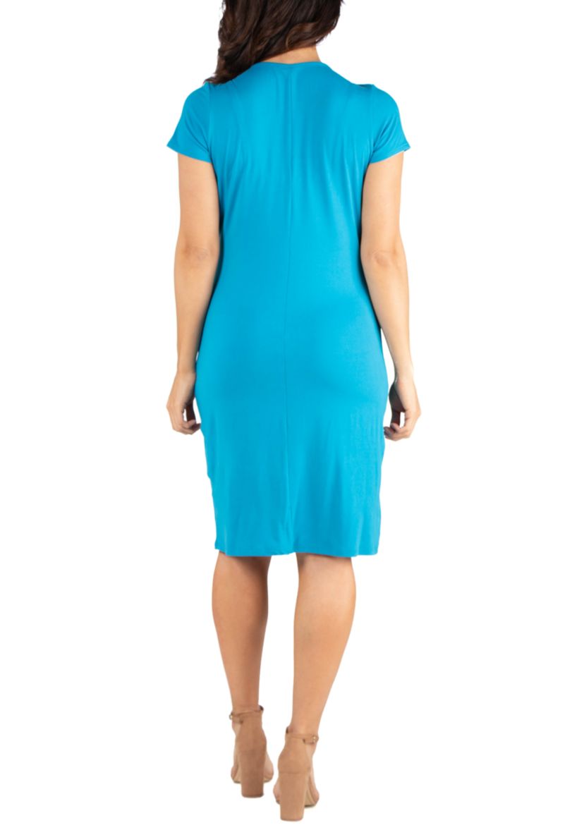 Short Sleeve V Neck Faux Wrap Dress