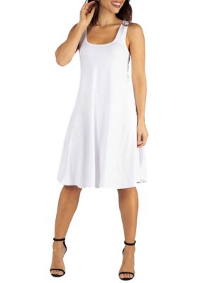 24seven Comfort Apparel Women's Fit and Flare Knee Length Tank Dress, White, Small