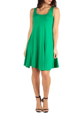 24seven Comfort Apparel Women's Fit and Flare Knee Length Tank Dress, Green, XL