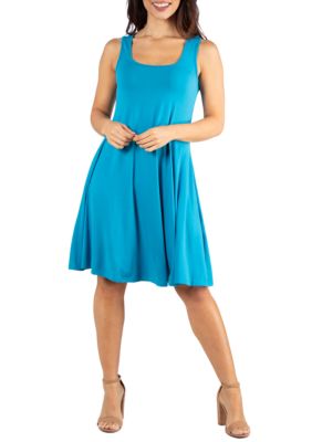24seven Comfort Apparel Women's Fit and Flare Knee Length Tank Dress, Turquoise, 1X