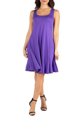 24seven Comfort Apparel Women's Fit and Flare Knee Length Tank Dress, Purple, 1X