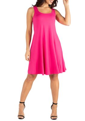24seven Comfort Apparel Women's Fit and Flare Knee Length Tank Dress, Pink, XL