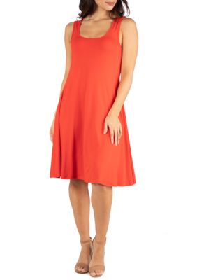 24seven Comfort Apparel Women's Fit and Flare Knee Length Tank Dress, Orange, 1X