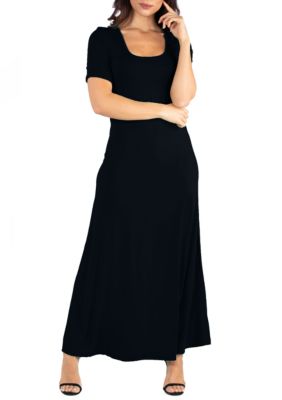 24seven Comfort Apparel Womens Cap Sleeve V Neck Maxi Dress-BLACK-S